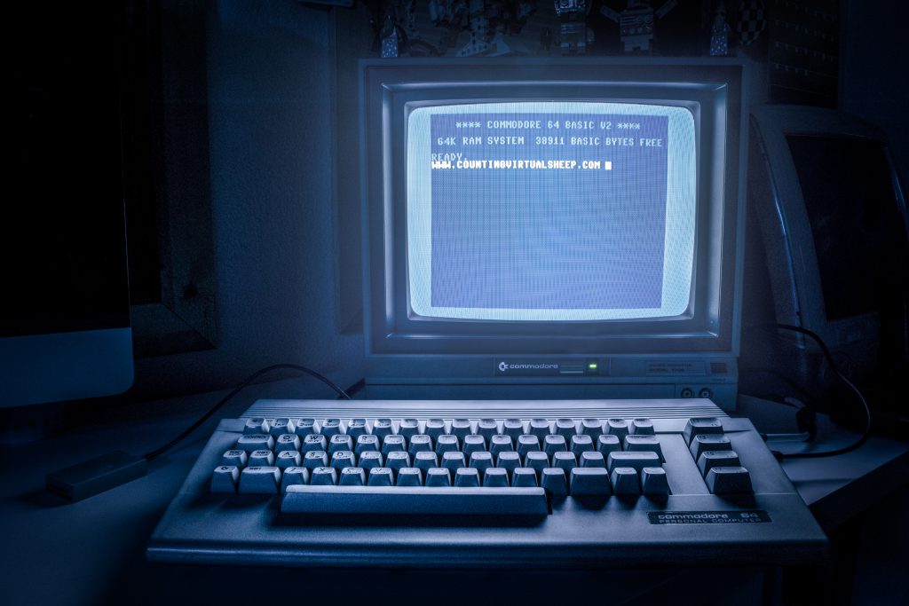 Phosphorus glow of a Commodore 1701 monitor attached to a C64